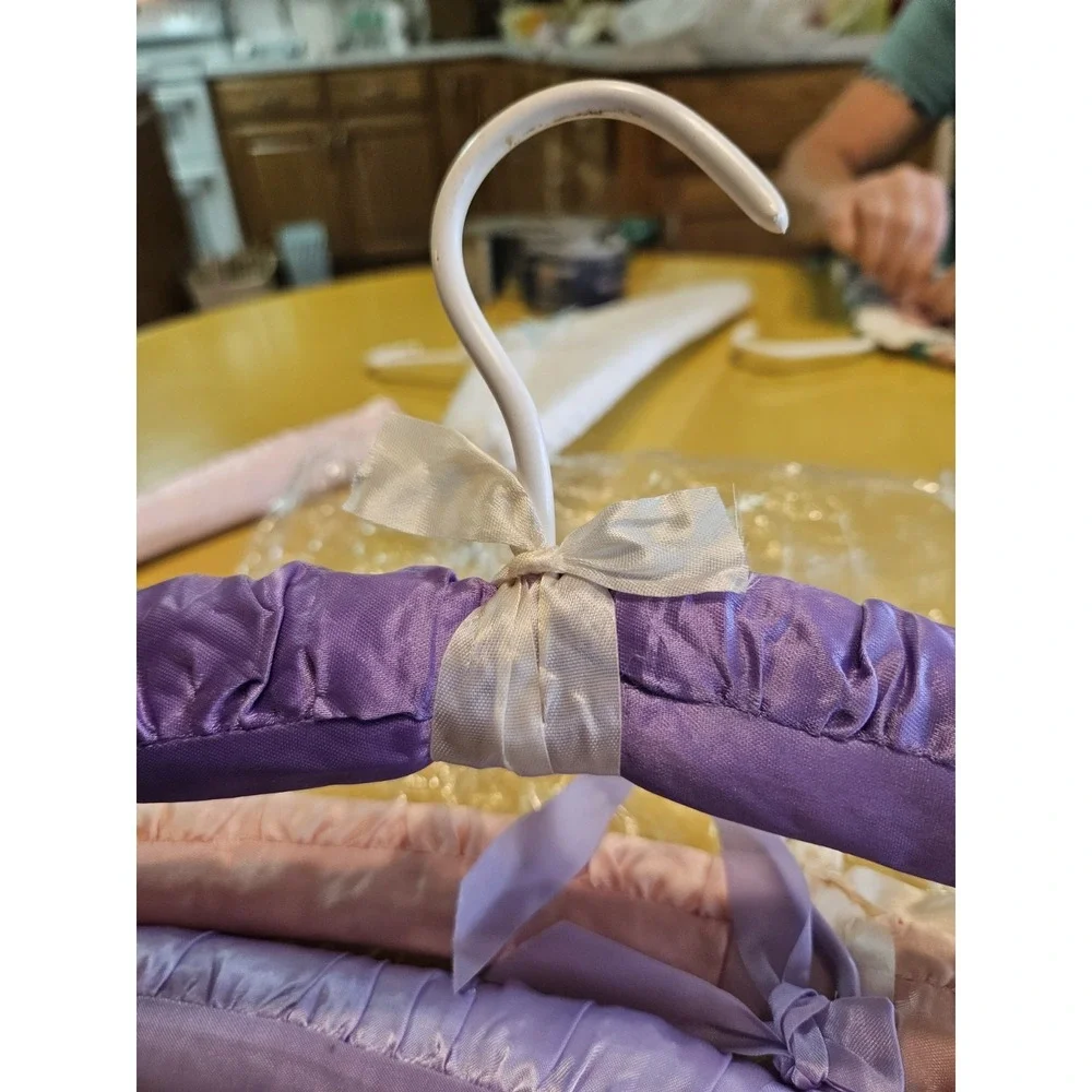 Vintage Pink And Purple Satin Padded Hangers Set Of 4